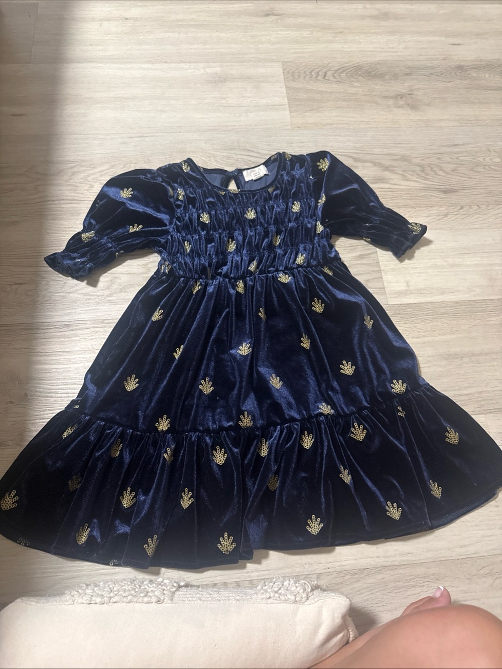 Peek Kids Dress Navy Blue Velvet Sequin Tree Print Girls Size 6/7
